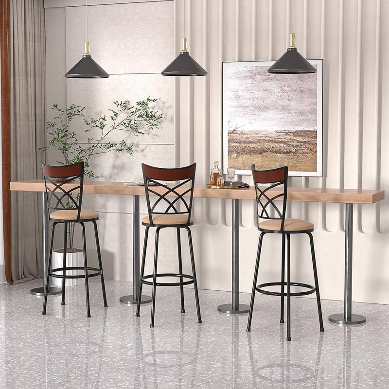 VECELO Counter Height Barstools Adjustable Bar Stools from 39.6-45.5Inch Upholstered Seat Swivel Barstool Set of 2/4/6