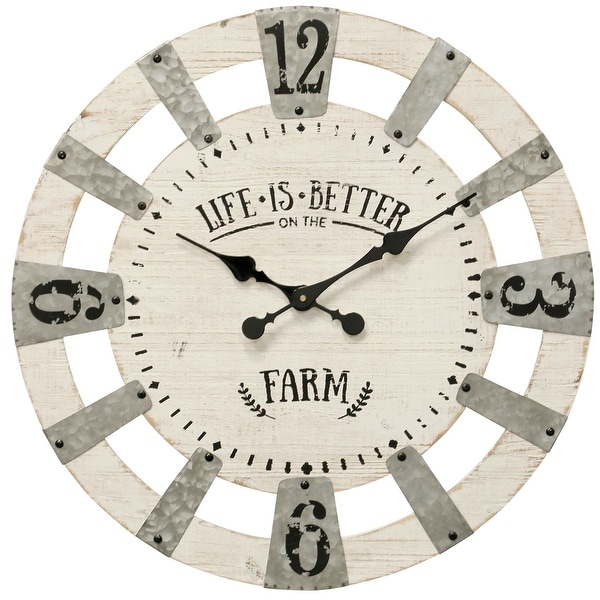 StyleCraft SC-WC2134 23 1/4" Metal and Wood "Life is Better on the Farm" Analog Clock - White