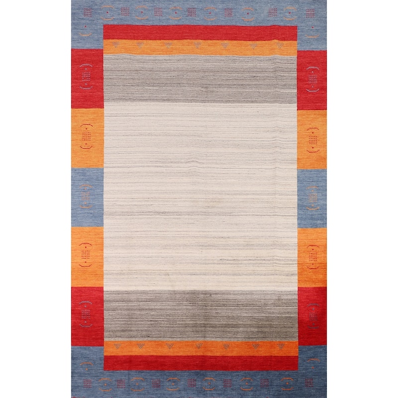 Geometric Gabbeh Area Rug Handmade Wool Carpet - 6'7" x 9'9"