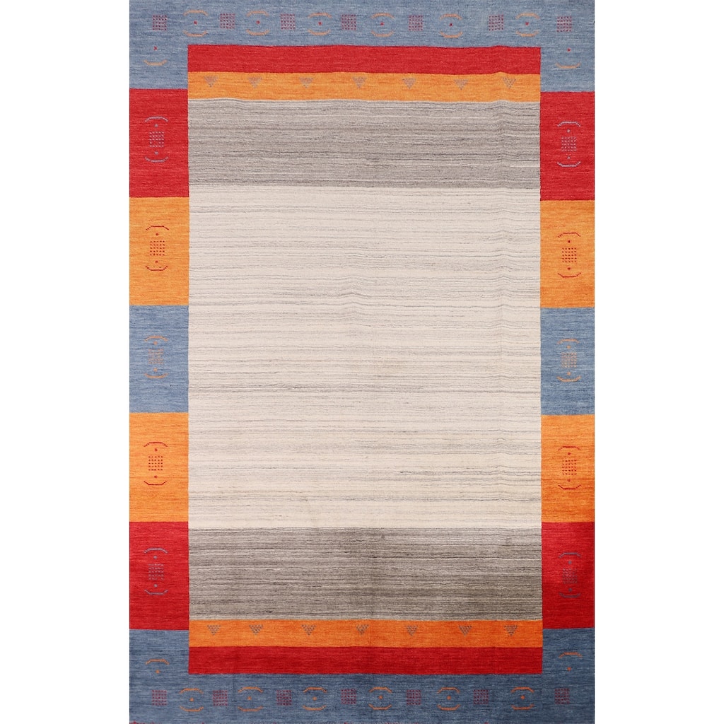 Geometric Gabbeh Area Rug Handmade Wool Carpet - 6'7" x 9'9"