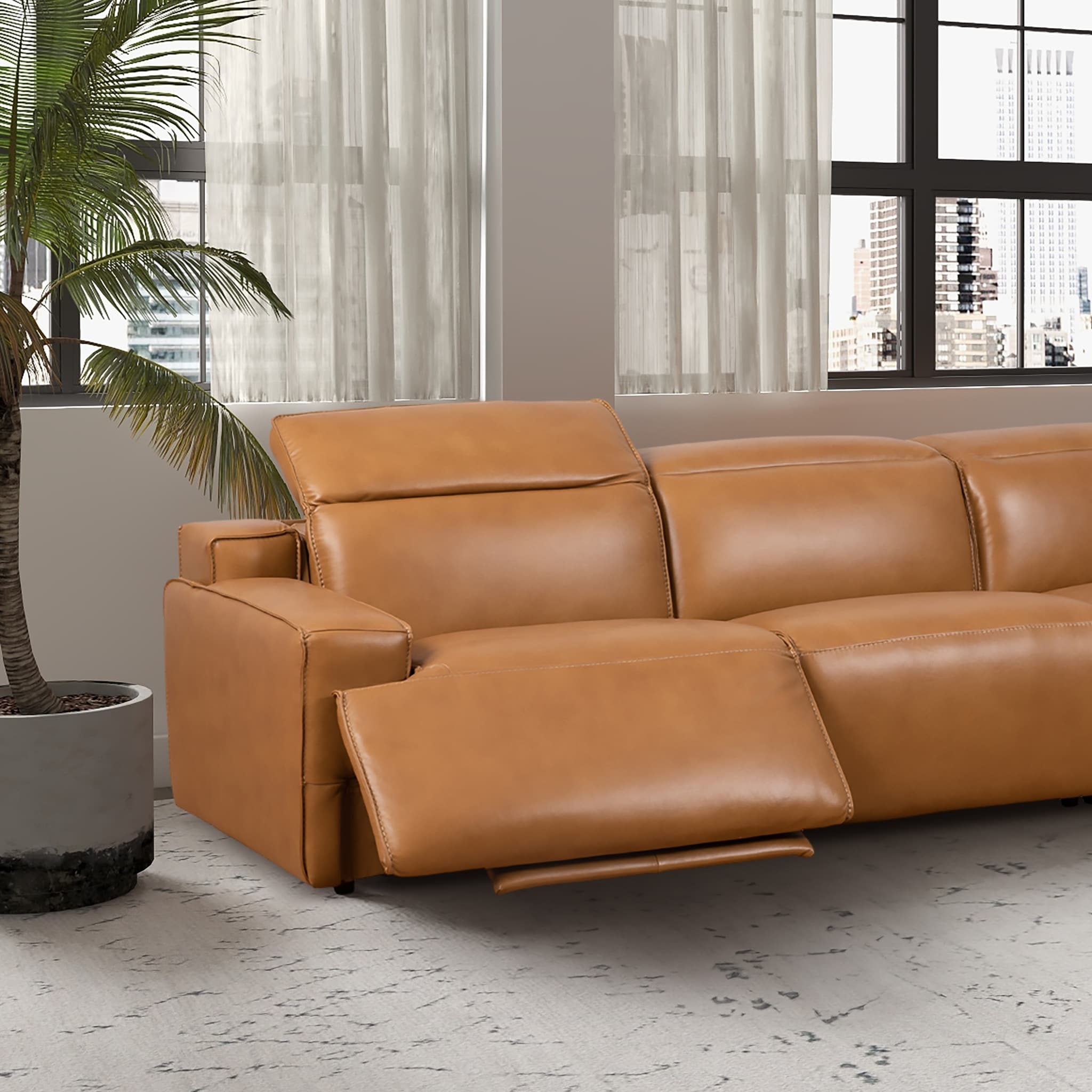 【セール】lazy　ブッテーロ×リザード　3本差し Primrose Modern Genuine Leather Triple Power Reclining Sofa - On