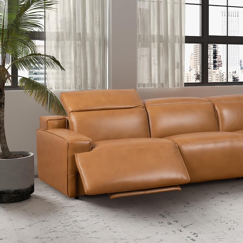 Primrose Modern Genuine Leather Triple Power Reclining Sofa