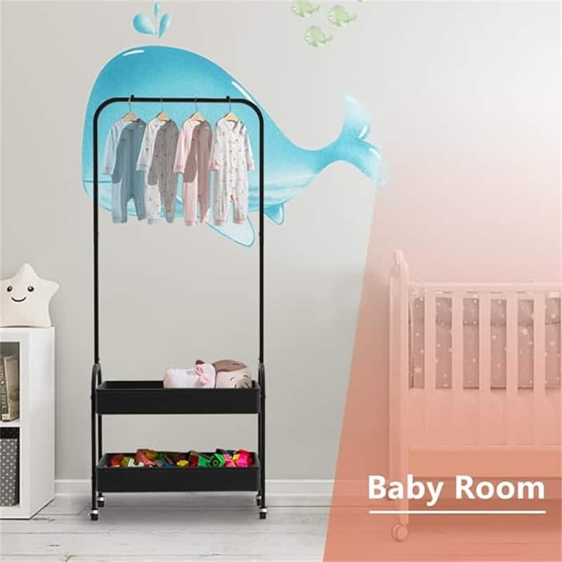 Clothes Organizer with 2 Tier Metal Baskets - 12.4"D x 22.3"W x 60"H