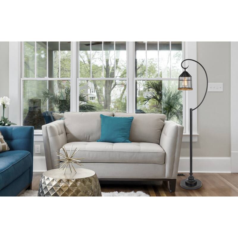 60W Valparaiso downbridge metal floor lamp with lantern style metal and
