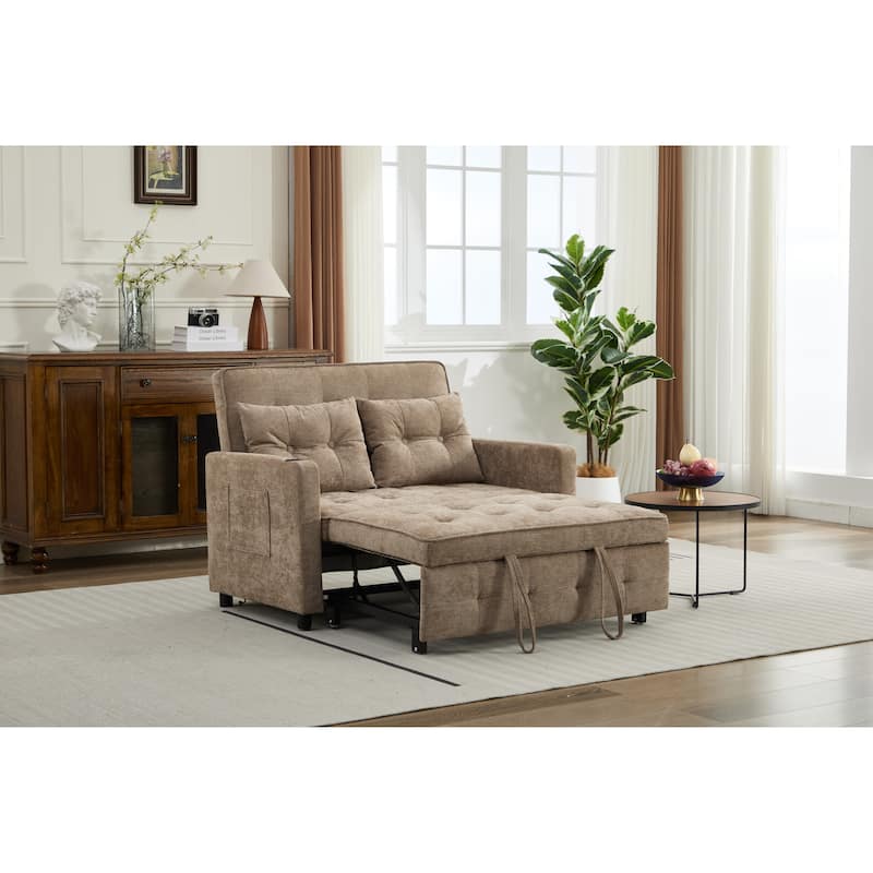 Pull-Out Sofa Bed Daybed, Lounge Chaise Loveseat with Adjustable Backrest, Convertible Sleeper Sofa with USB Charging