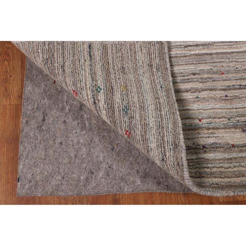 Earth Tone Gabbeh Indian Square Area Rug Hand-Knotted Wool Carpet - 8'2" X 7'11"