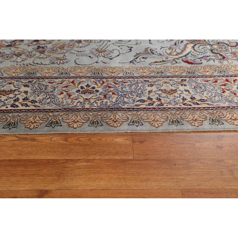 Hand Knotted Oriental 100% Wool Carpet Traditional Floral Greys & Charcoal Kashan Area Rug - 9' 6'' X 6' 6''