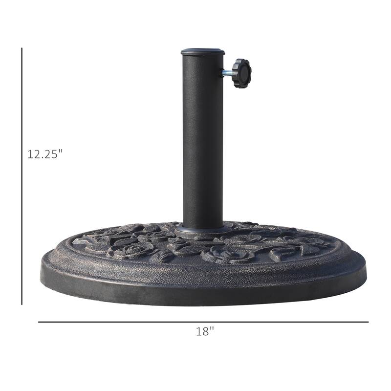 18in. 20 lbs Round Resin Patio Umbrella Base Parasol Holder with Rose Floral Pattern for 1.5", 1.89" Pole in Bronze