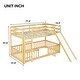 preview thumbnail 4 of 31, Twin Over Twin Low Pine Wood Bunk Bed with Guardrails, Slide and Ladder for Kids, No Slats Toddler Floor Bed with Fence and Door