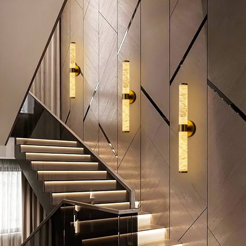 KAYLA 24 in. Modern Black Wall Sconces with Natural Alabaster Shade