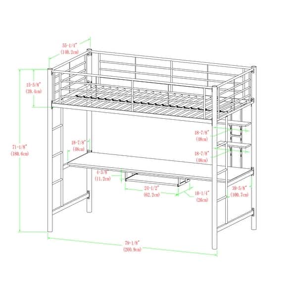 Middlebrook Abner Full Metal Black Loft Bed with Desk Bed Bath