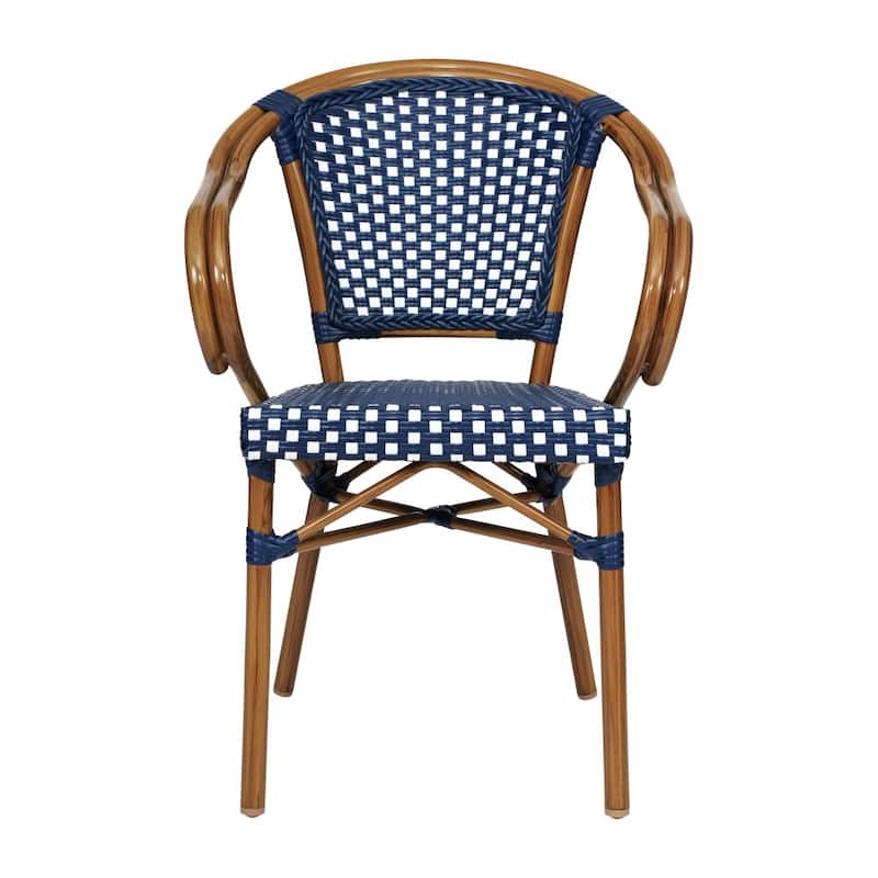 2 Pack All-Weather Commercial Paris Chairs with Bamboo Print Metal Frames