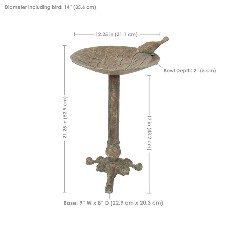 Ivy and Sage Metal Bird Bath - Rustic Patina - 12.25 in