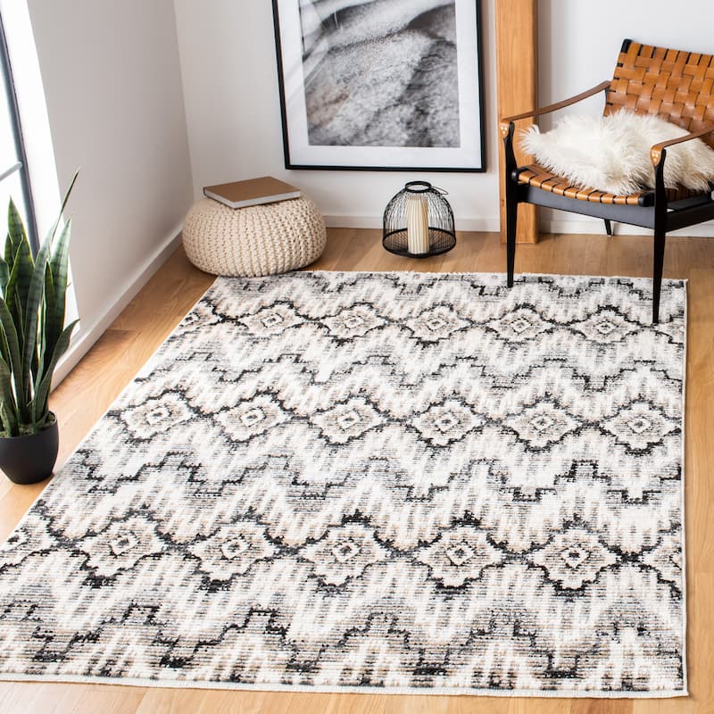 SAFAVIEH Sedona Ena Boho Tribal Fringe Rug - 4'5" x 6'1" - Dark Grey/Ivory