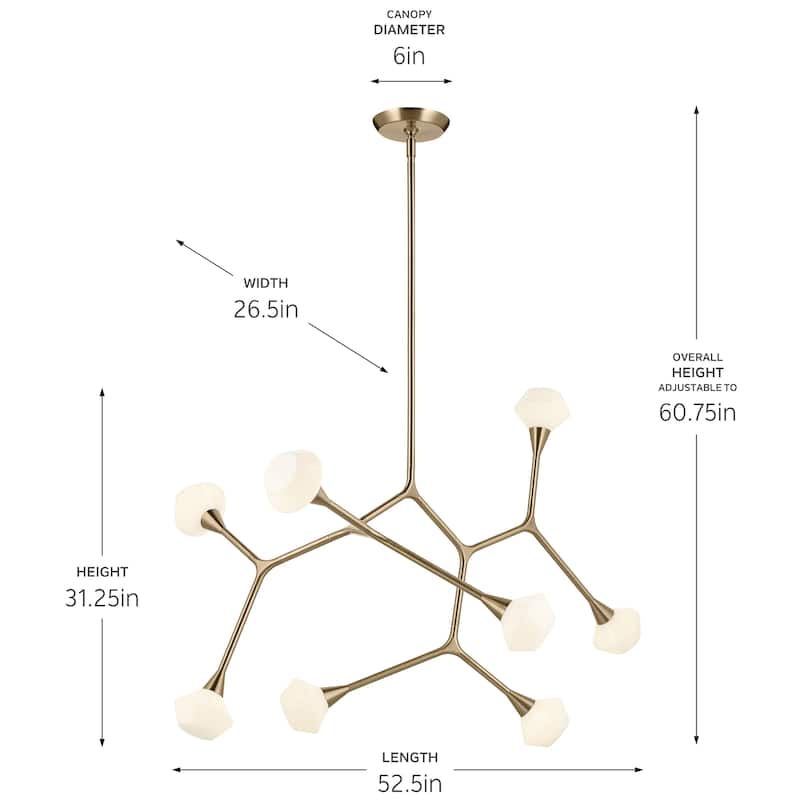 Cassius 52.5 Inch 8 Light Convertible Chandelier with Opal Glass in Champagne Bronze