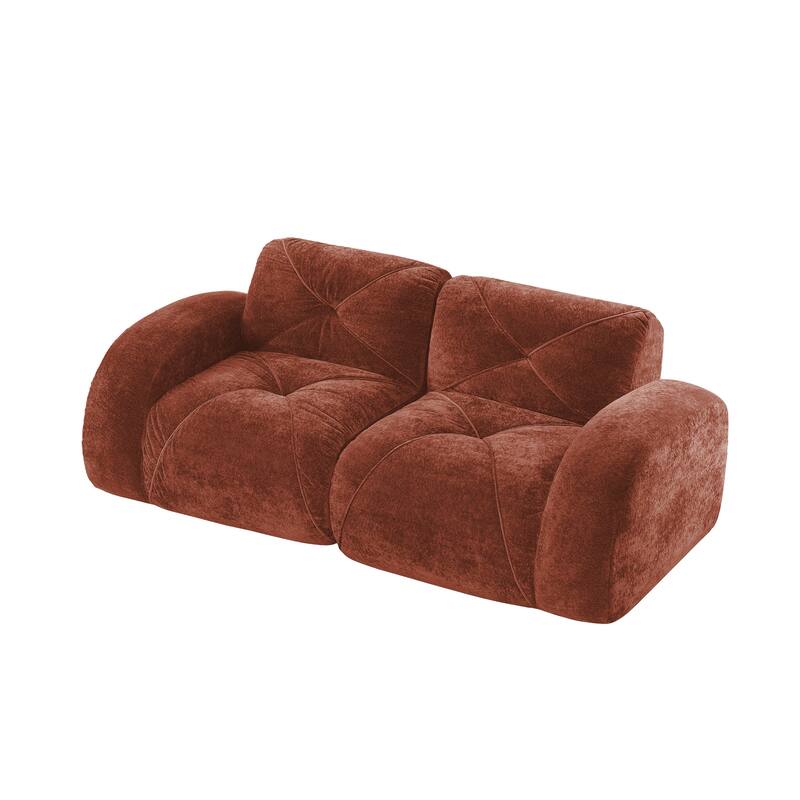 Velvet Tufted Loveseat Sofa Modular Couch, Boneless Deep Seat 2-Seater Couch, Available with/without Ottoman
