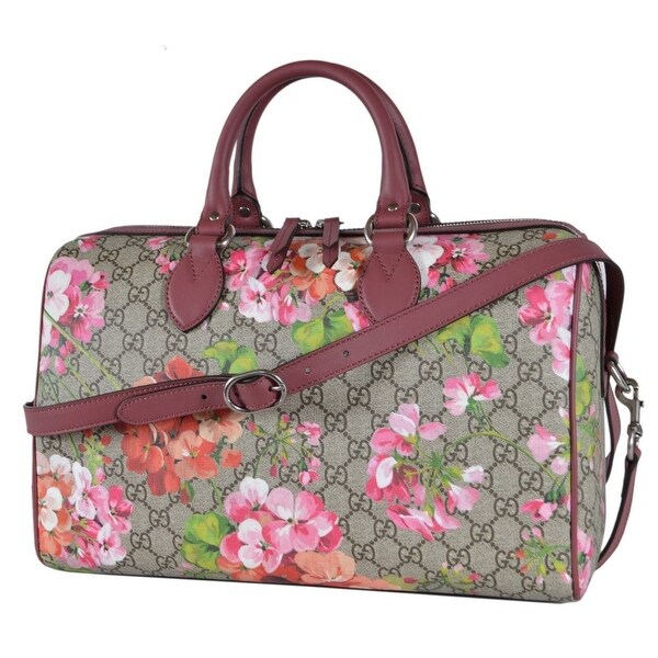 Gucci 409527 Large GG Supreme BLOOMS Convertible Boston Bag W/Strap