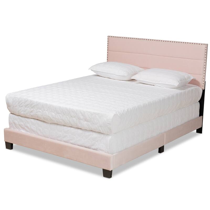 Modern Velvet Upholstered Bed - Light Pink Panel Bed Frame - Glam Bedroom Bed - Sturdy Bed for All Rooms