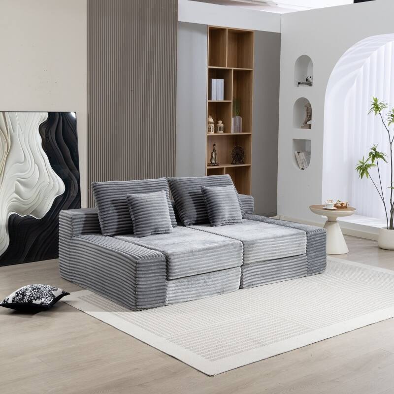 Cloud Double Lounge Chaise Sleeper Loveseat Sofa Chair Corduroy Upholstered Boneless Deep Seat Couch for Living Room Bedroom