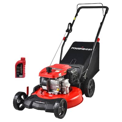 PowerSmart Push Lawn Mower 209cc Gas Powered 21 Inch, 3-in-1 with Bag, 5 Adjustable Heights Oil Included