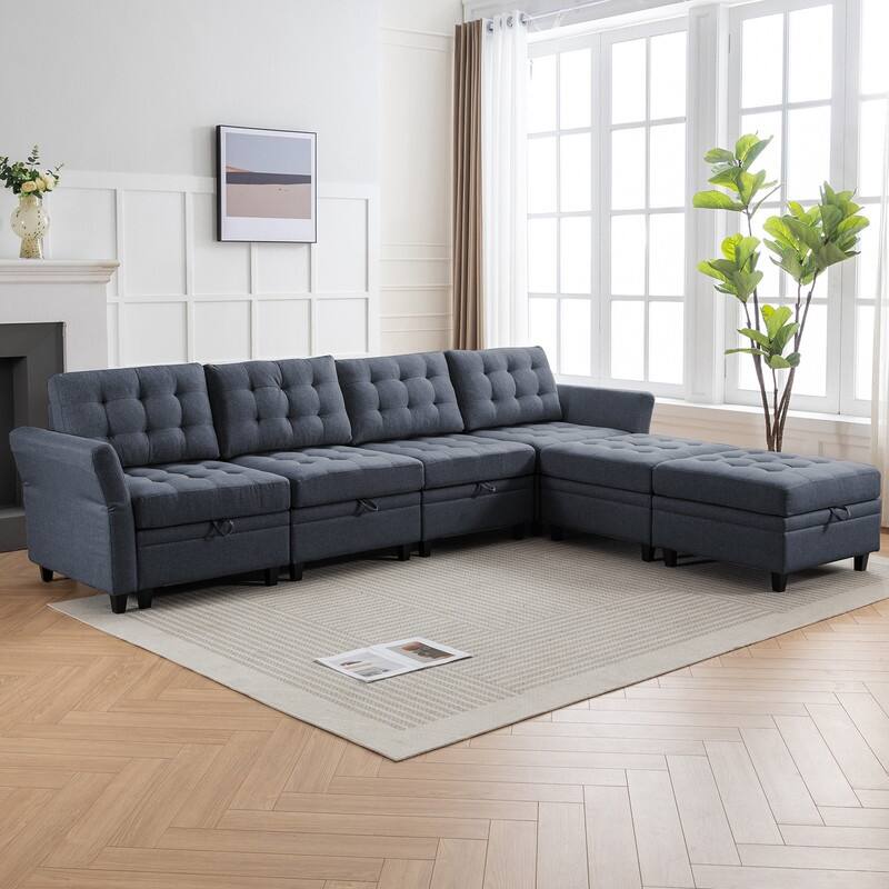 Mixoy Modular Sectional Sofa with Adjustable Armrest,Storage Ottoman,Modern L/U Shaped Living Room Furniture Set