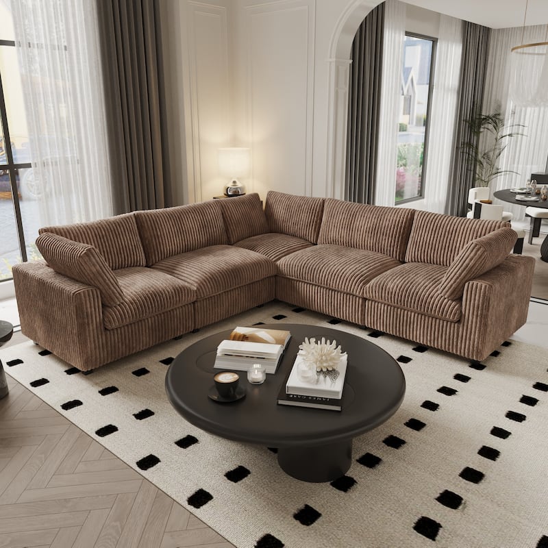 Modular Sectional Couch, Convertible V Shaped Sofa for Living Room, Deep Seat Cloud Sectional Couch, 5 Seat Comfy Modular Sofa - Tan