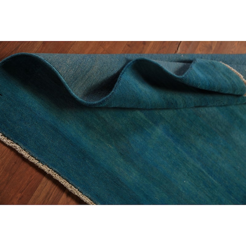 Teal Blue Gabbeh Square Oriental Rug Handmade Wool Carpet - 4'0" x 4'5"