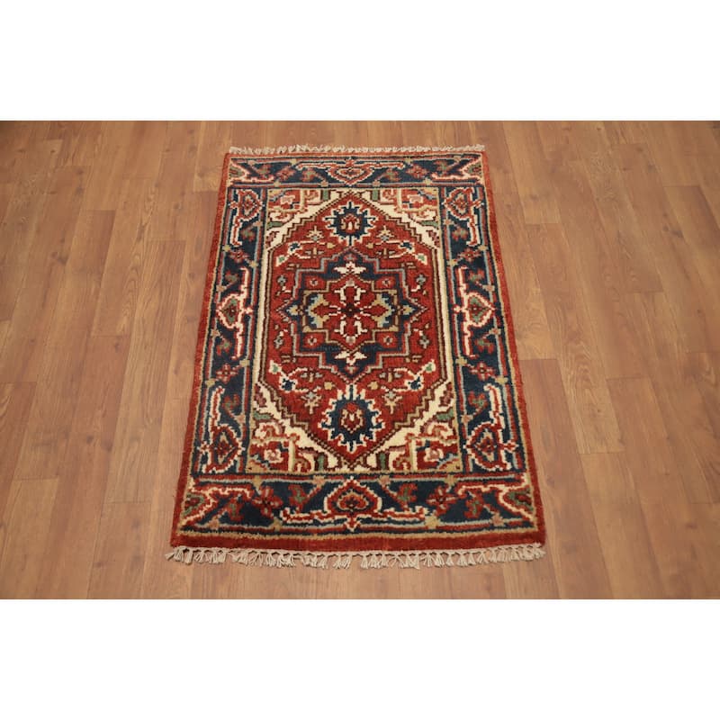 Hand Knotted Oriental 100% Wool Carpet Traditional Medallion Oranges & Rust Heriz (serapi) Area Rug - 3' 0'' X 2' 0''