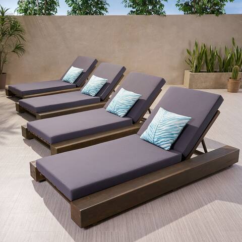 Broadway Outdoor Acacia Wood Chaise Lounge and Cushion Sets (Set of 4) by Christopher Knight Home