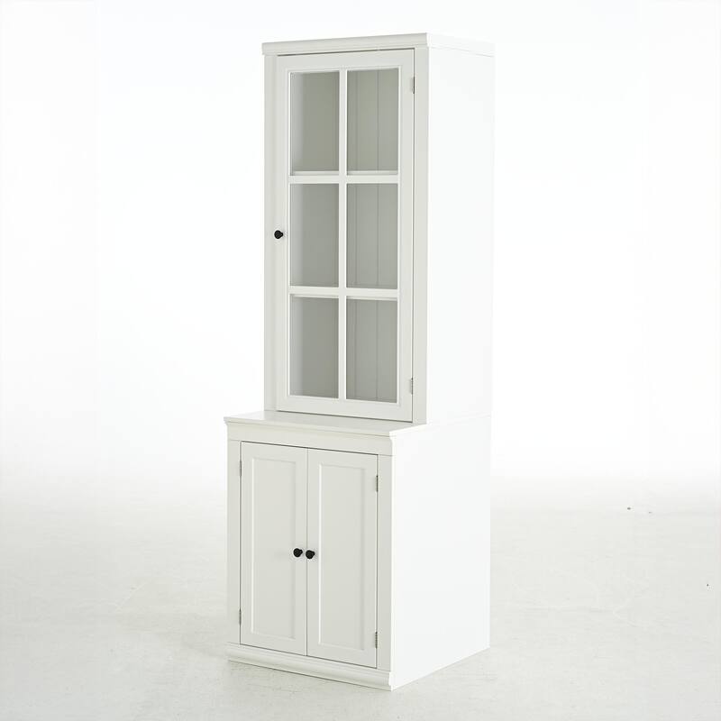 75.25'' Tall Display Cabinet with Single Tempered Glass Door, China Cabinet Hutch Cabinet with Double-Action LH & RH Door