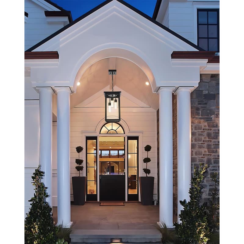 5CCT LED Large Outdoor Pendant Light Fixtures, LED Integrated Bulbs Included 3-Light Black Outdoor Hanging Lantern Light