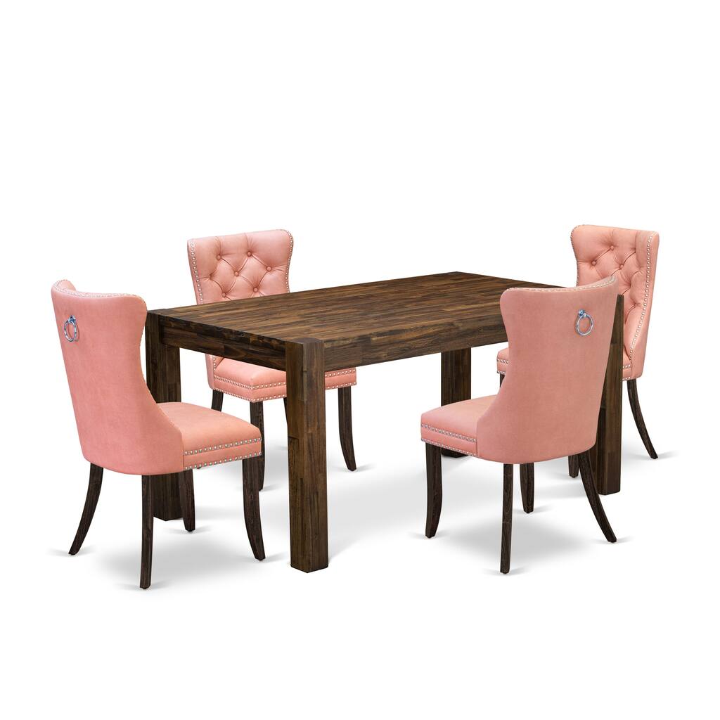 East West Furniture Dining Table Set Includes a Rectangle Kitchen Table and Chairs, Distressed Jacobean (Pieces Options)