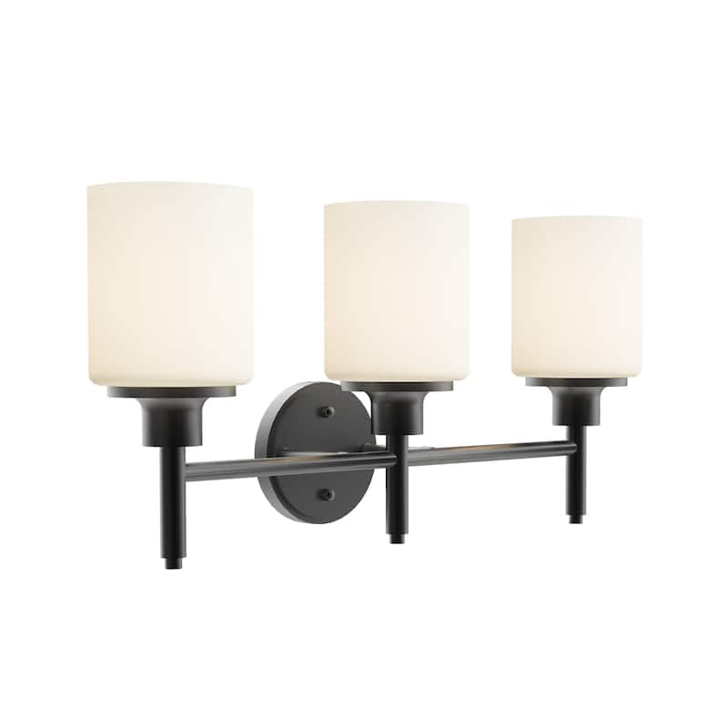 21 in. 3-Light Matte Black Finish Vanity Light with White Glass Shades - 21.6 in. L x 6.75 in. W x 10.6 in. H