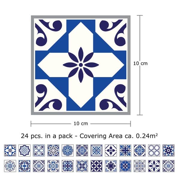 Walplus Spanish Moroccan Blue Tile Stickers Peel and Stick Wall Sticker