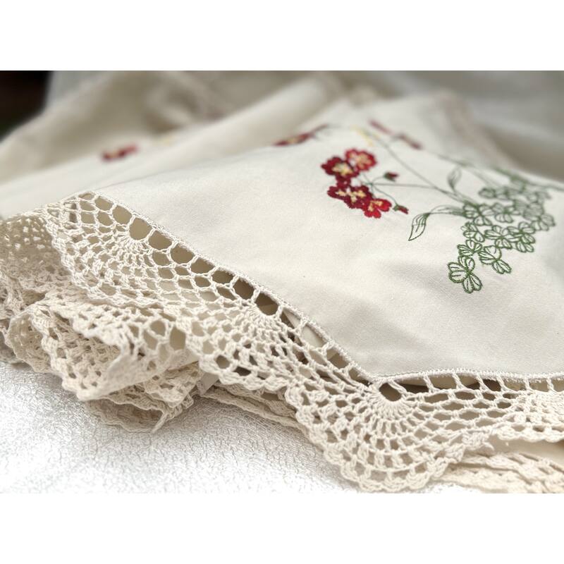 Embroidered Flowers with Beige-15X72-Table Runner-Beige