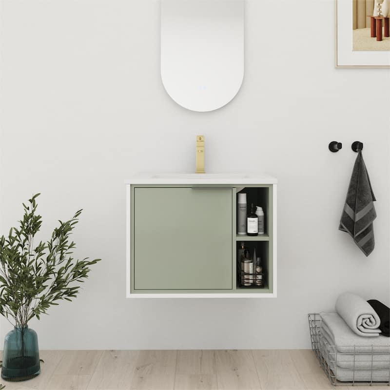Bathroom Vanity With Sink In 24/30 Inch, Floating Bathroom Vanity With Soft Close Door
