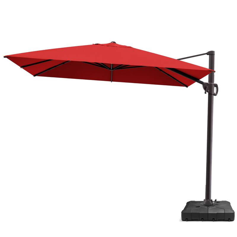 Outdoor 9 x 11 Ft Cantilever Patio Umbrella 360 Degree Rotation with Wheel Base - Red
