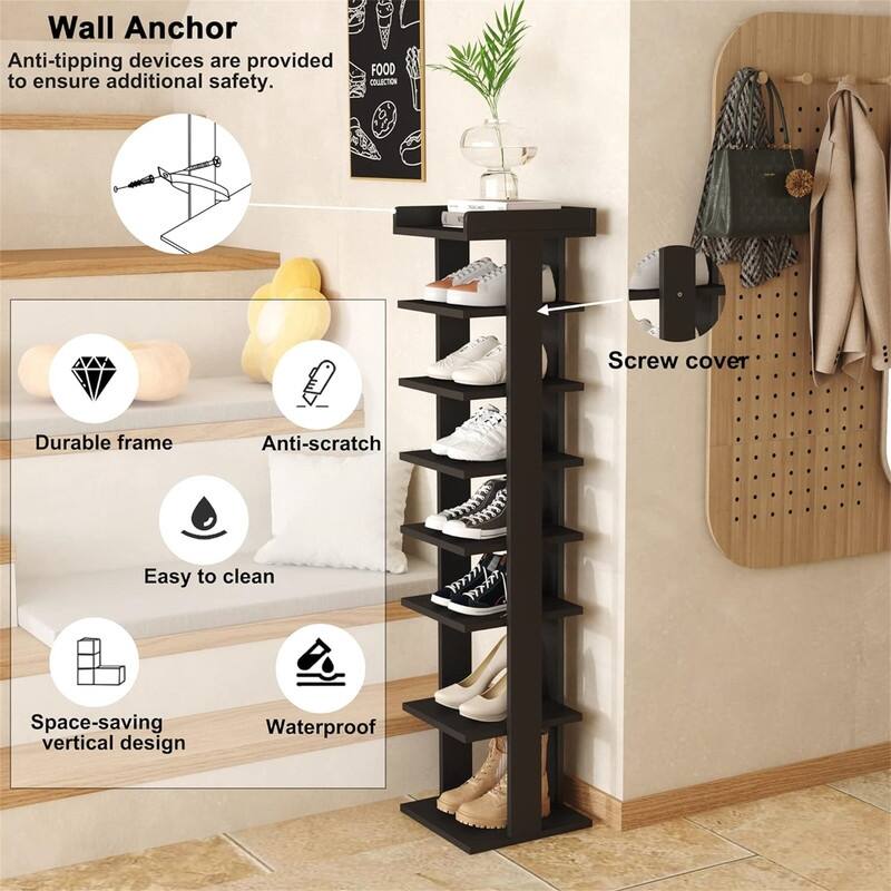 7Tier Wood Shoe Rack - 11.02"D x 11.02"W x 45.07"H