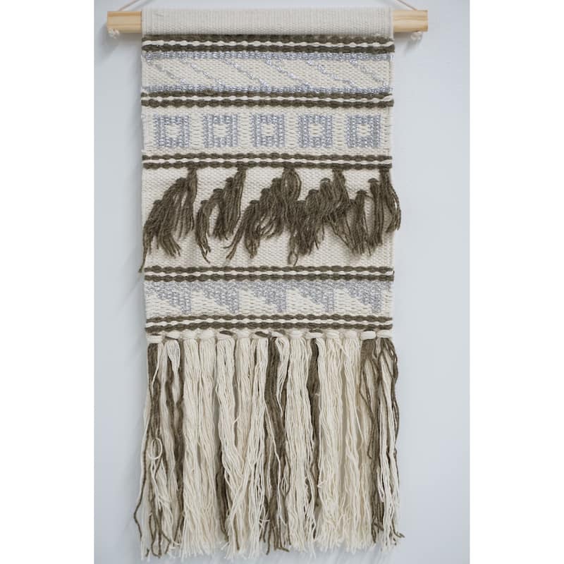 Home&Manor Wool and Cotton Macrame Wall Hanging with Rod Included - Exact Size
