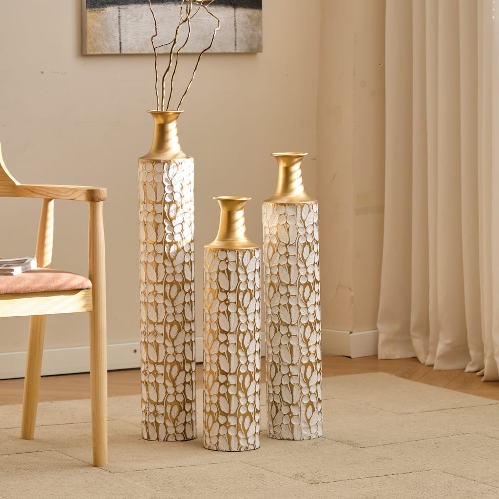 Set of 3 Vintage Large Decorative Antique Worn Vases (24"/28"/32" H)