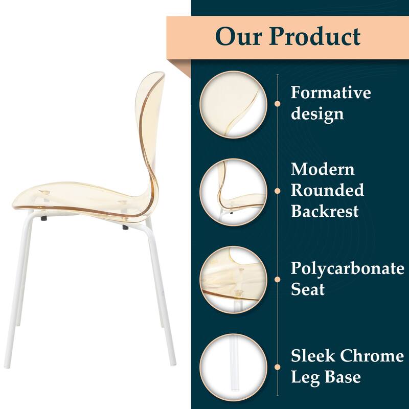 Stackable Plastic Dining Chair Transparent Modern Accent Side Chair for Indoor and Outdoor