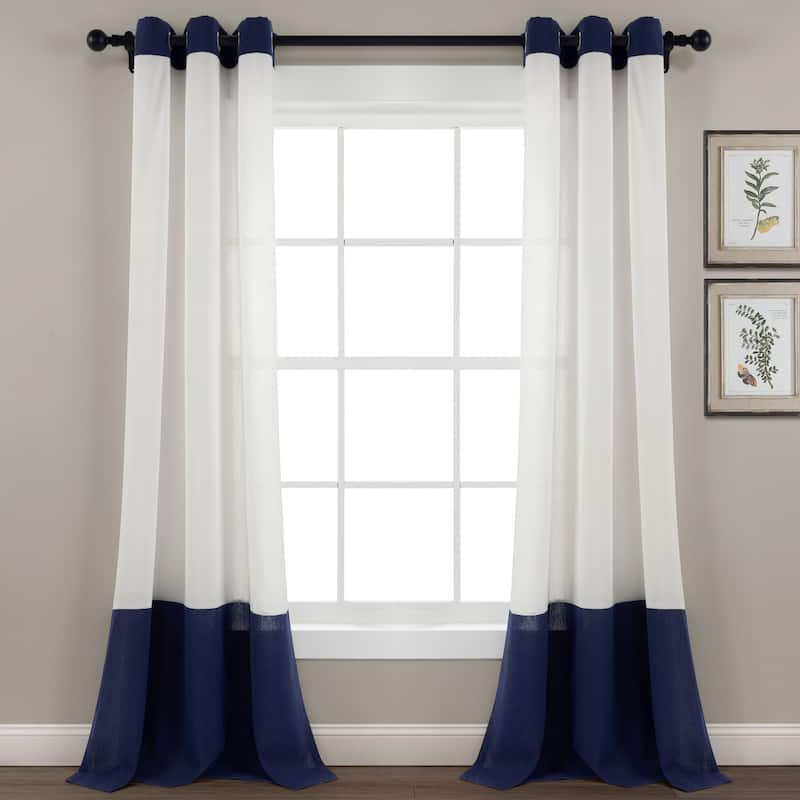 Lush Decor Faux Linen Grommet Colorblock Window Curtain Single Panel - 84" x 40" - Navy & White
