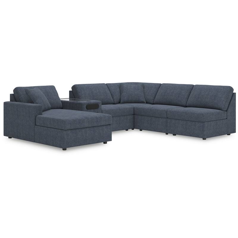 Signature Design by Ashley Modmax 6-Piece Sectional with Chaise and Audio Console - 140" W x 86" D x 36" H - Blue - Right Facing