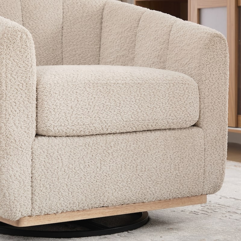 Modern Cushioned Metal Base 360° Swivel Chair, Upholstered Barrel Chair, Club Armchair for Living Room, Family Room, Bedroom