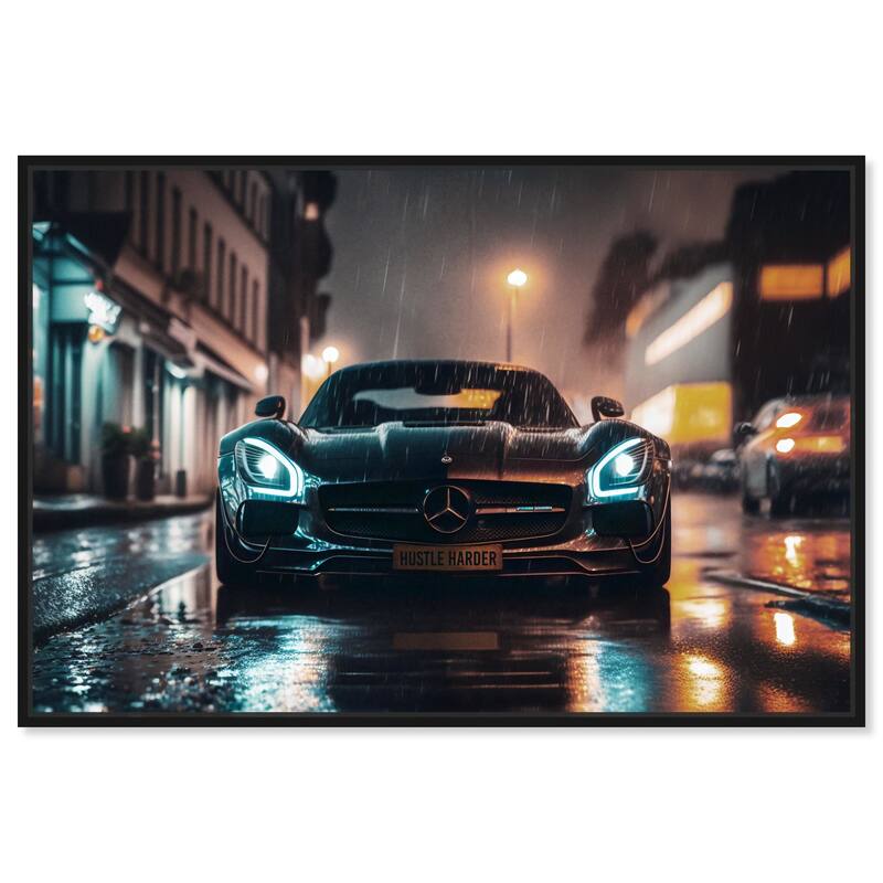 Notoriart Drive Through The Town Framed Car 1 Piece Canvas Wall Art - 16 x 11 - Black