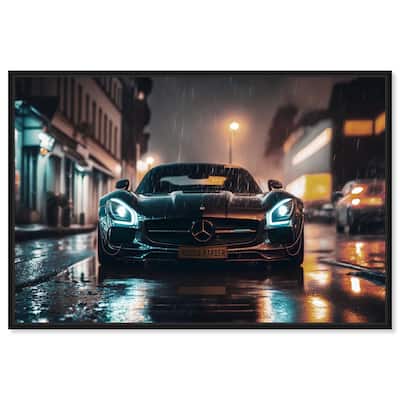 Notoriart Drive Through The Town Framed Car 1 Piece Canvas Wall Art