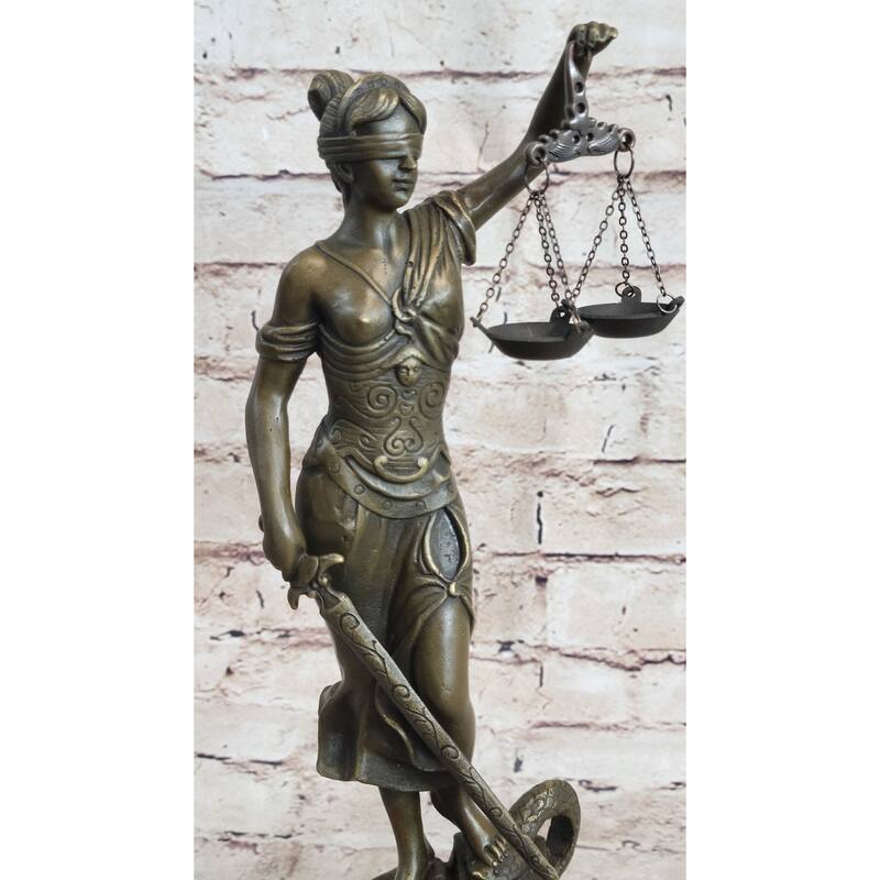 Bronze Blind Lady Of Justice Scales Law Lawyer Attorney Office Statue Sculpture
