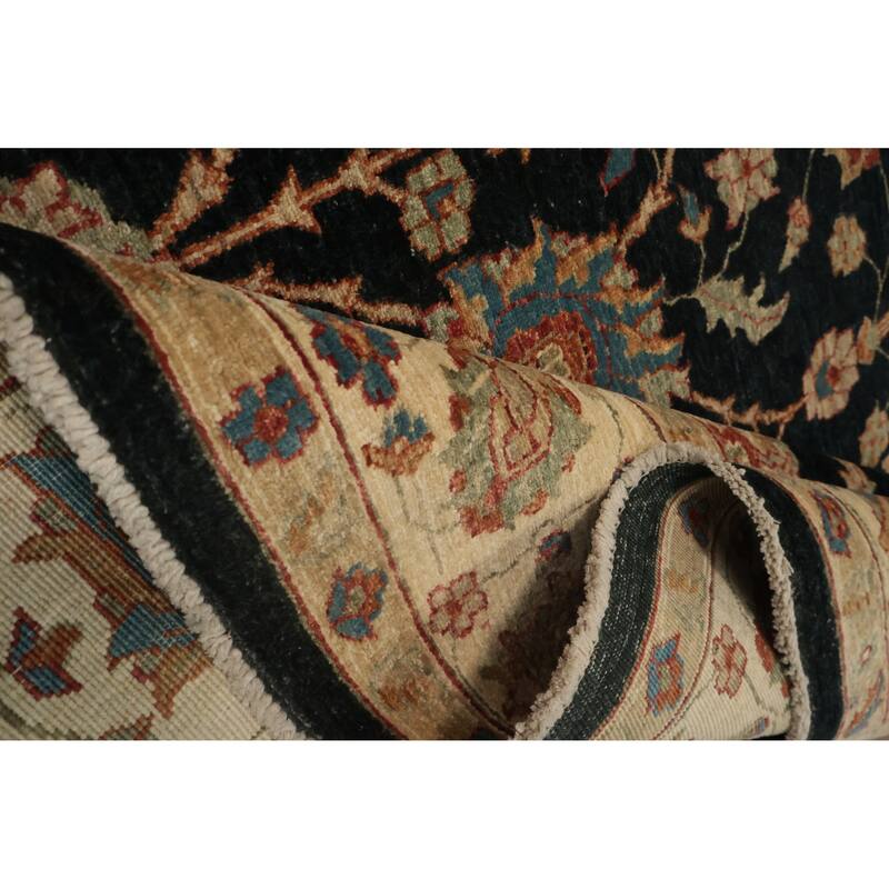 Hand Knotted Oriental 100% Wool Carpet Traditional All-Over Black Peshawar Area Rug - 10' 4'' X 7' 0''