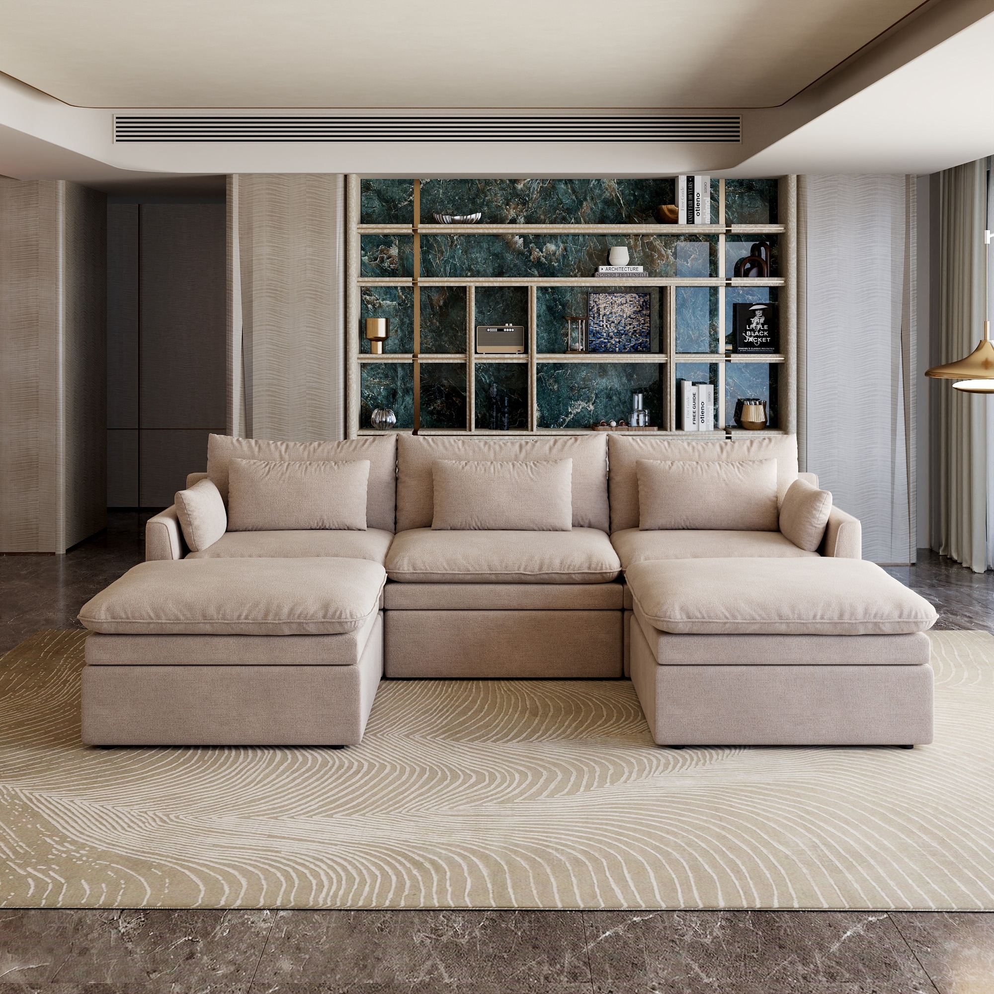 117 in. 5-Seat U-Shaped Modular Sectional Sofa with Ergonomic Design Removable Sofa Cover, Pillows