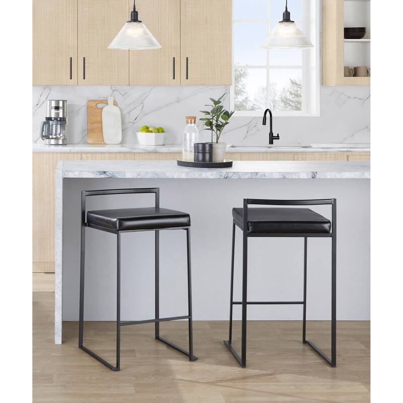 Porch & Den Forrest Contemporary Black Stackable Fully Welded Counter Stool (Set of 2)